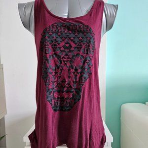 Divided Burgundy with black Skull Tank Top with Back Zipper size 8